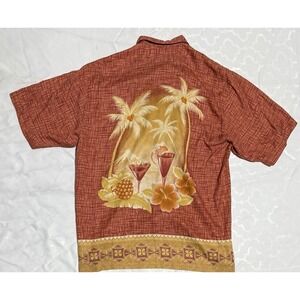 Tommy‎ Bahama Hawaiian Short Sleeve Button 100% Silk Big Back Hit Men's Medium